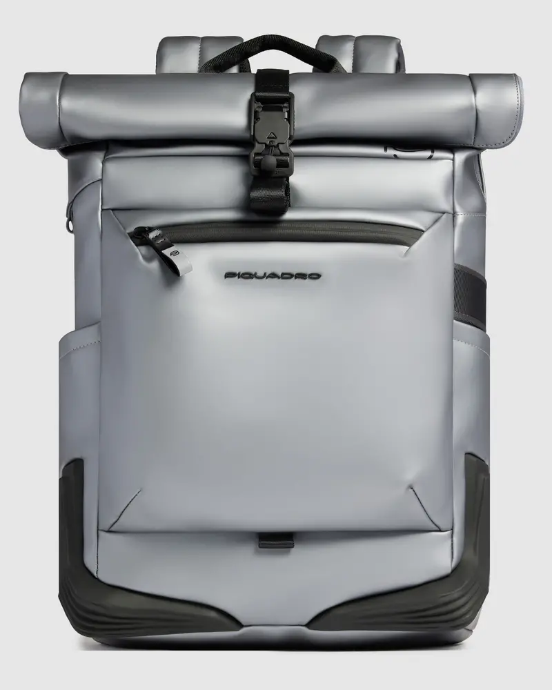 Piquadro Grey Rubberized Roll-Top Backpack 1