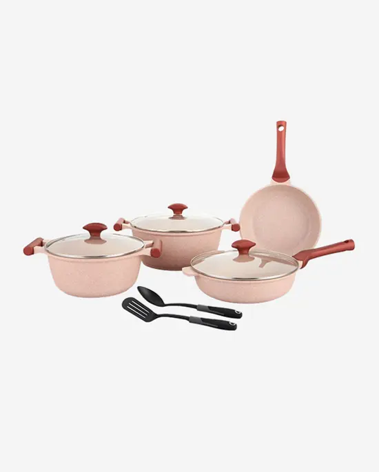 Prestige 9-Piece Granite Cookware Set – Pink Finish 1