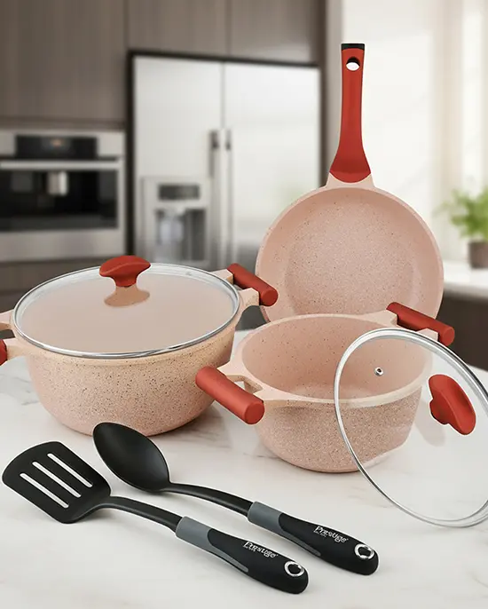 Prestige Granite Cookware Set – 7-Piece, Blush Pink 1