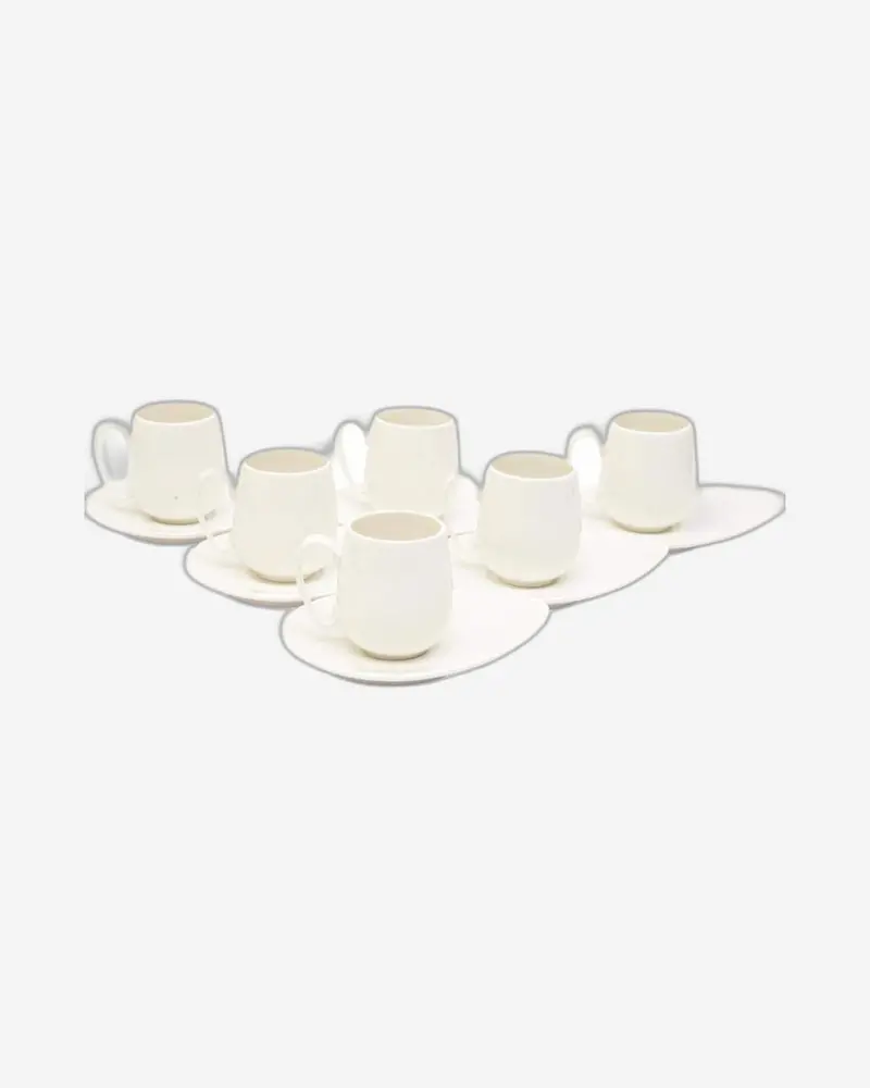 Refined 12-Piece Bone China Tea Cups & Saucers – 90Ml Compact Size, Pure White Design 1