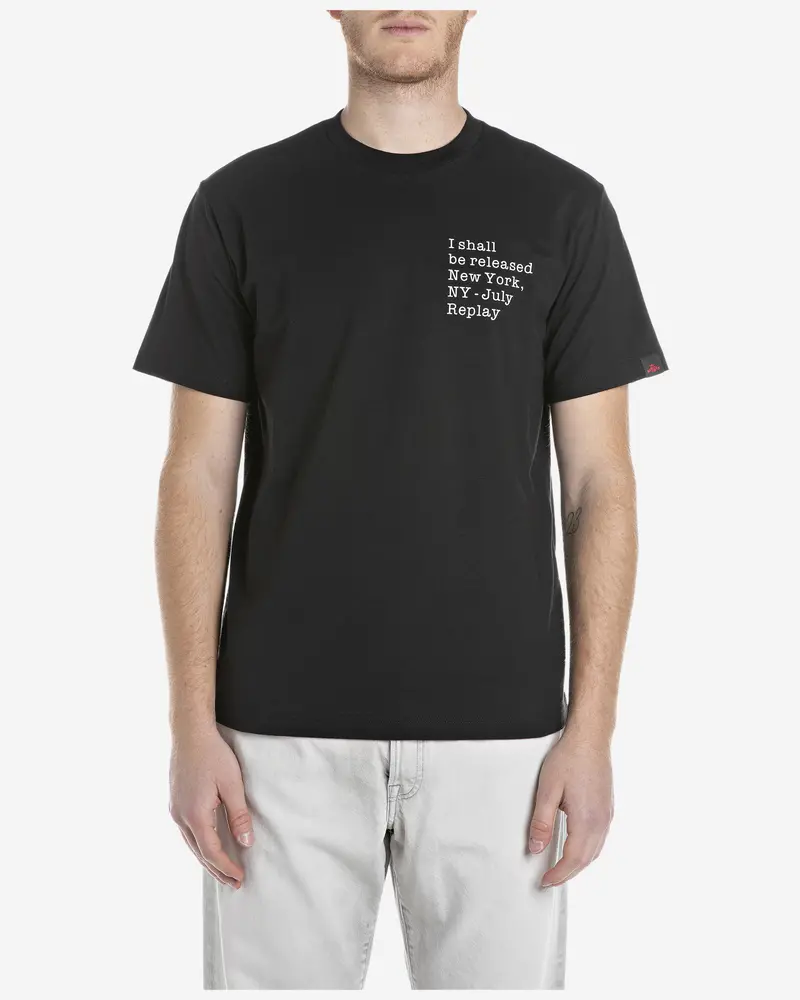 Replay Black Cotton T-Shirt With Contrasting Lettering 1