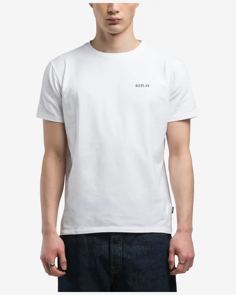 Replay Cotton T-Shirt With Bold Lettering Detail 1