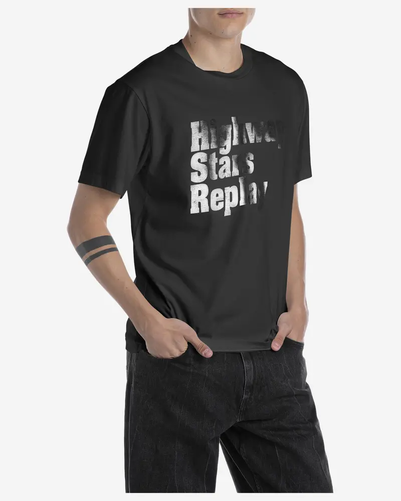 Replay Crew-Neck T-Shirt With Typography Print 1