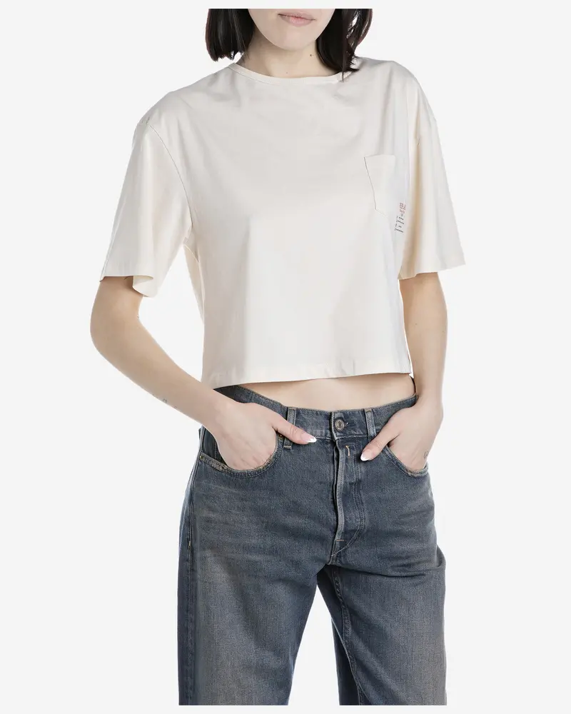 Replay Cropped Cotton T-Shirt With Pocket Accent 1