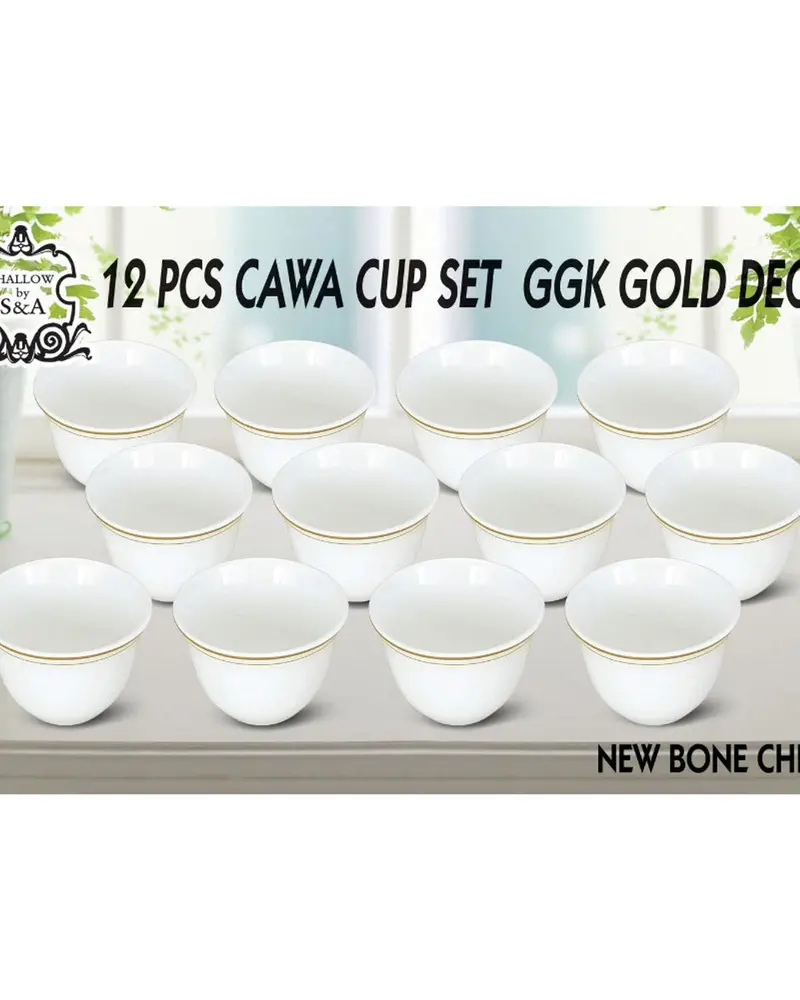 Shallow Cawa 12-Piece Bone China Tea Cups – White & Gold 70Ml Mini Cups 1