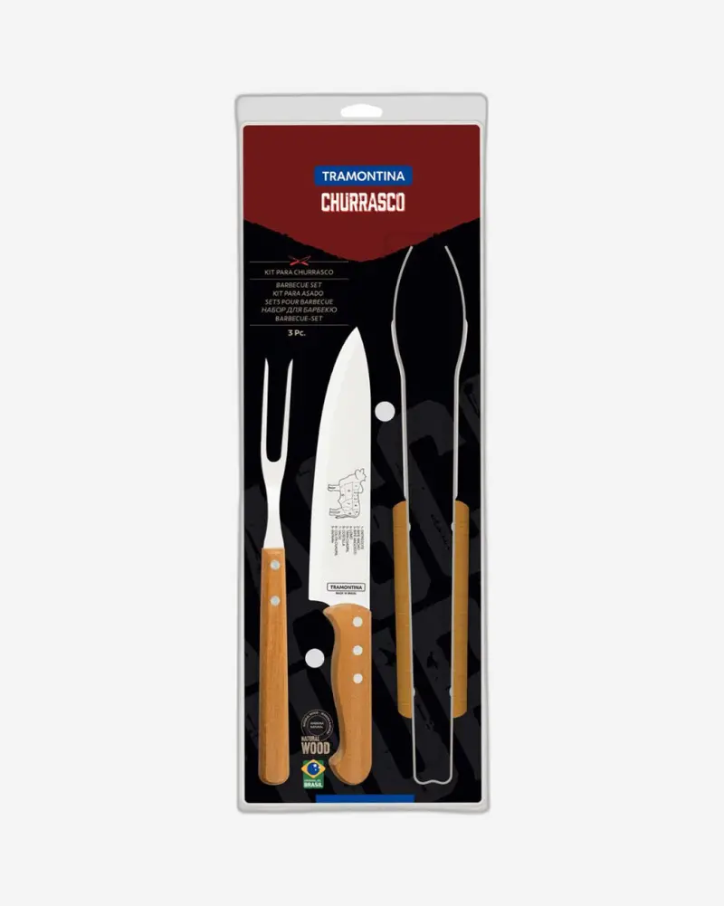 Tramontina 3-Piece Barbecue Set – Tongs, Brush & Skewers, All-In-One Grilling Kit 1