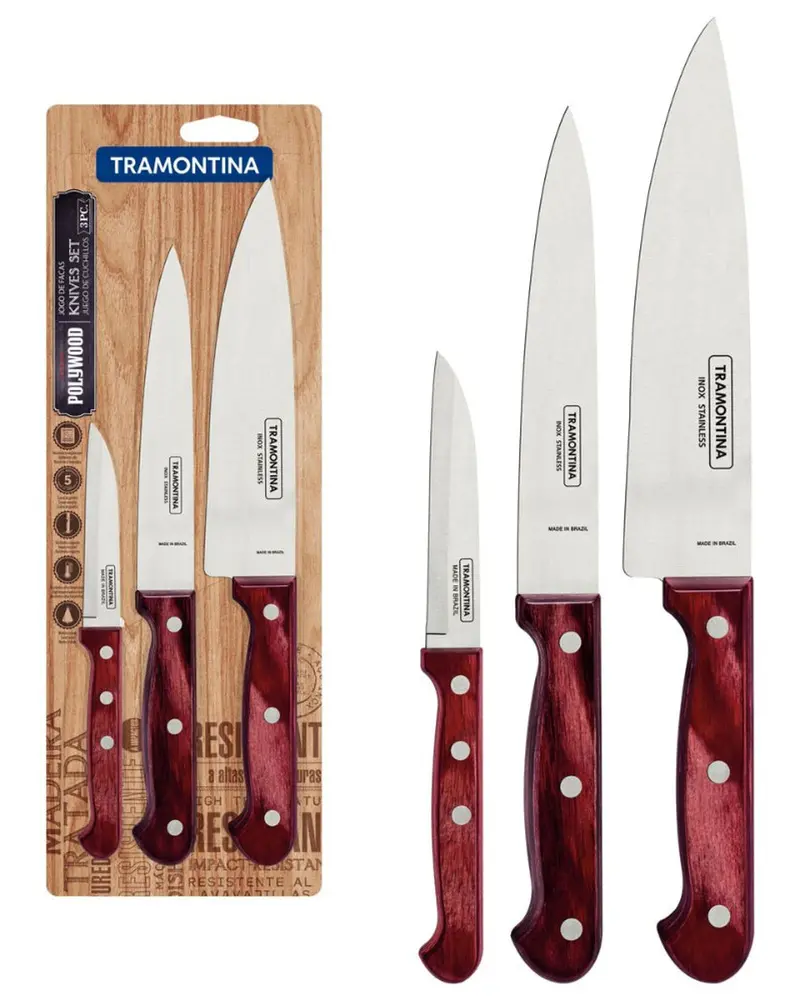 Tramontina 3-Piece Red Accent Knife Set 1