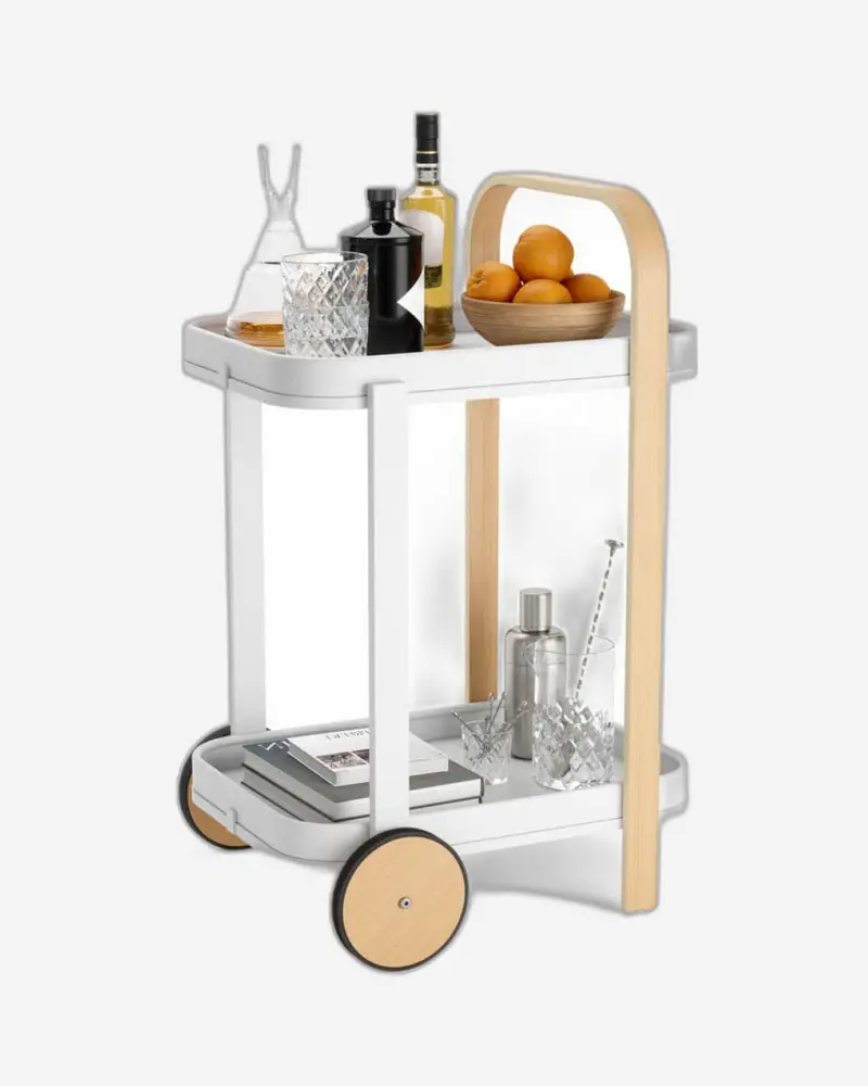 Umbra Bellwood Bar Cart – White And Natural Two-Tone Serving Trolley 1
