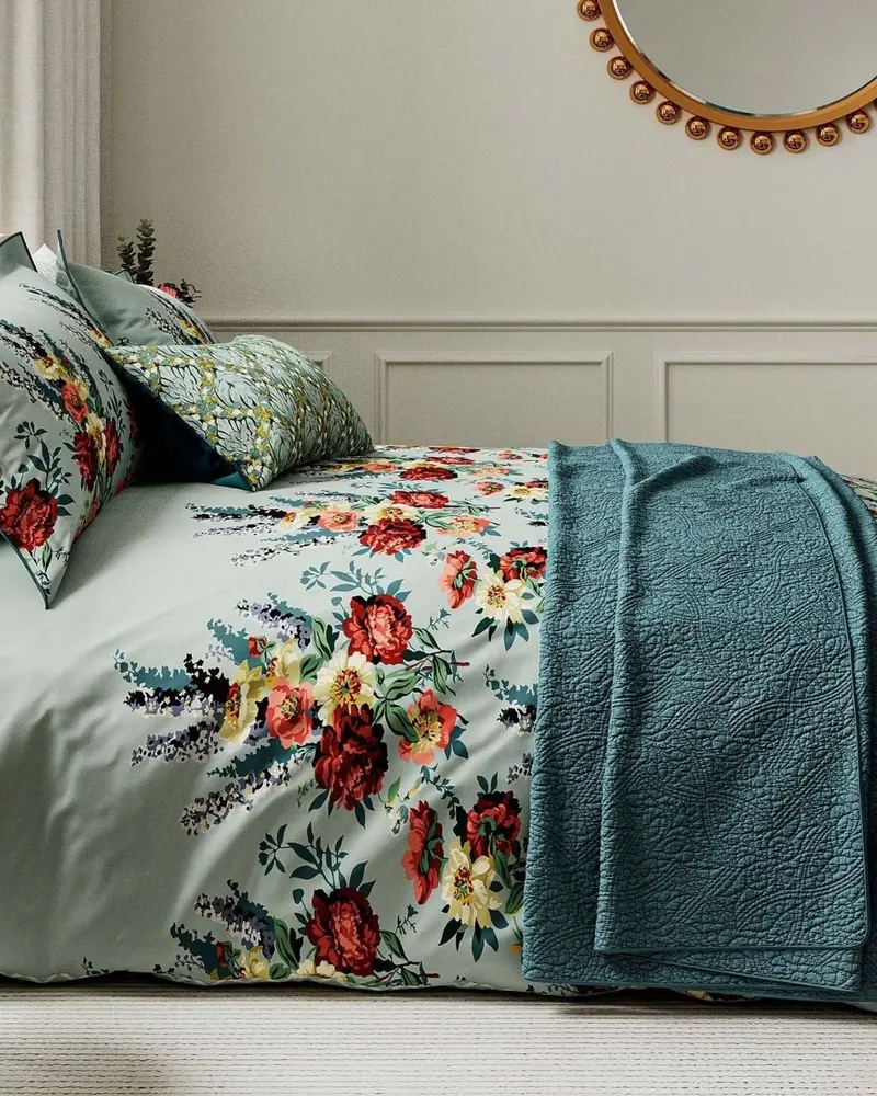 V&A Botanical Harmony Duvet Cover Set – Soft Teal 1