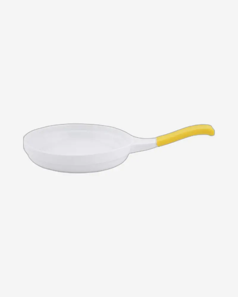 White Ceramic Fry Pan With Yellow Silicone Handle – Non-Stick, Oven-Safe Cookware For Effortless Meals 1
