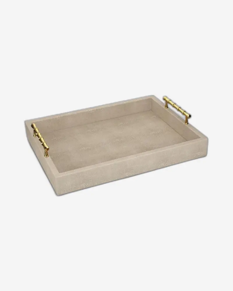 Winko Beige Shagreen Tray – Bamboo-Handled Serving Tray, 40.5×30.3Cm (Model T-096-1094T-X40) 1